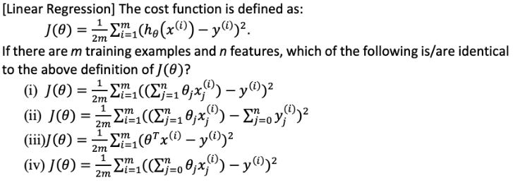 Solved [Linear ﻿Regression] ﻿The cost function is ﻿defined | Chegg.com