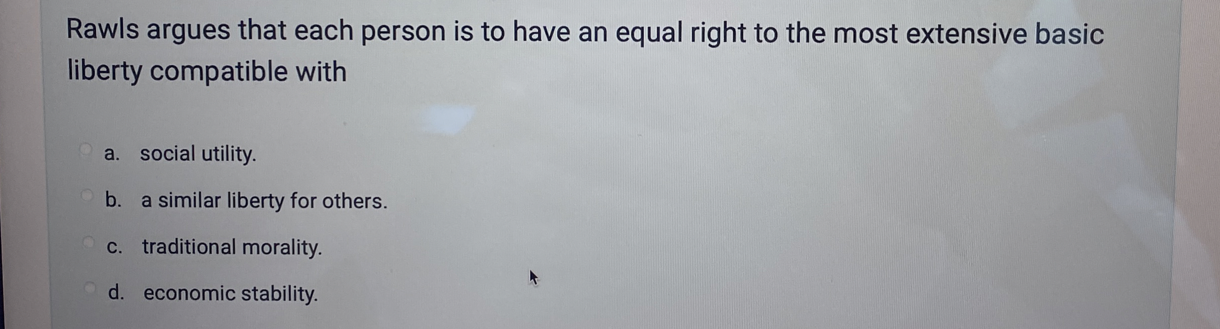 Solved Rawls argues that each person is to have an equal | Chegg.com