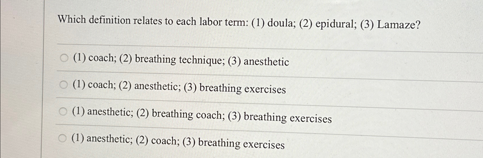 Solved Which definition relates to each labor term (1)