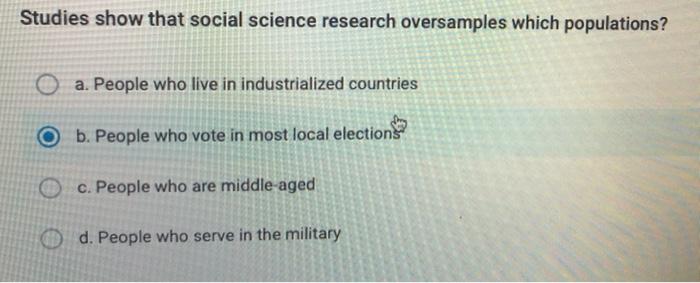 Solved Studies show that social science research oversamples | Chegg.com