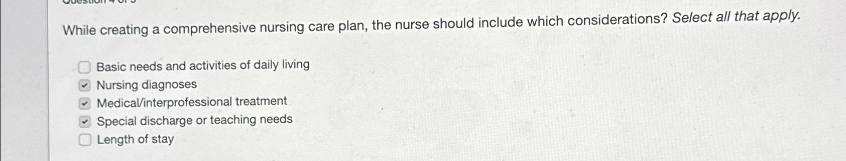 Solved While creating a comprehensive nursing care plan, the | Chegg.com