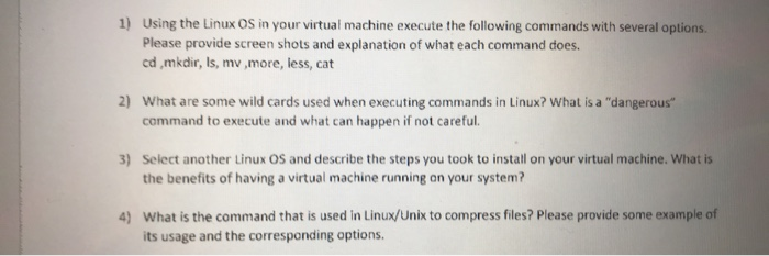 Solved 1) Using the Linux OS in your virtual machine execute | Chegg.com
