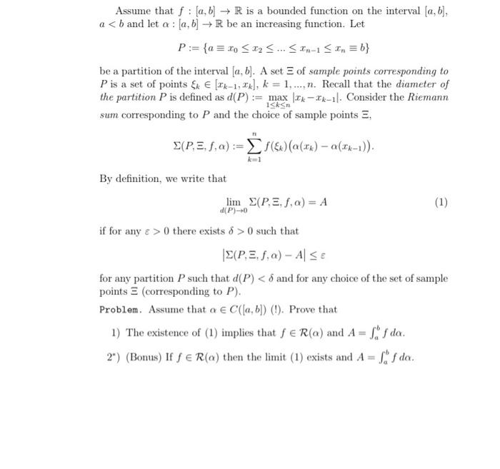 Solved : - Assume that f : [a, b] → R is a bounded function | Chegg.com