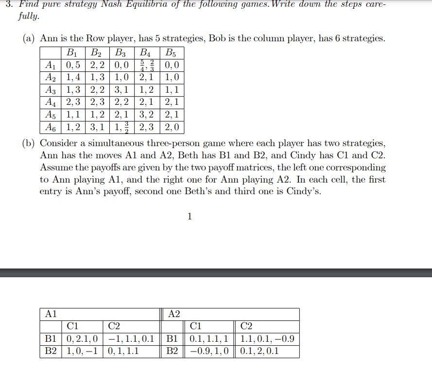 Solved Find pure strategy Nash Equilibria of the following | Chegg.com