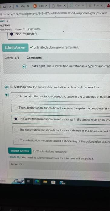 Solved That's right. The substitution mutation is a type of | Chegg.com