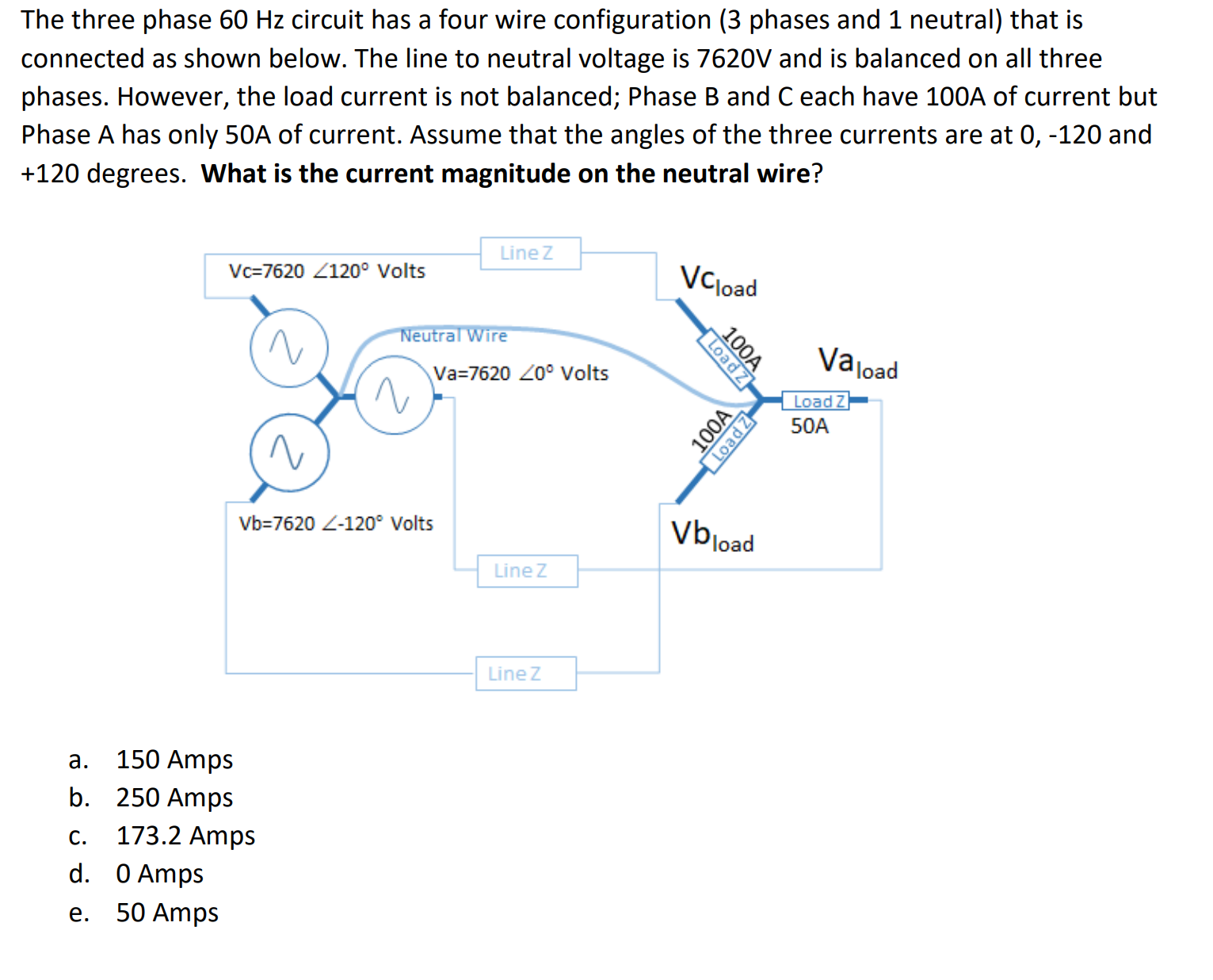 The three phase 60Hz ﻿circuit has a four wire | Chegg.com