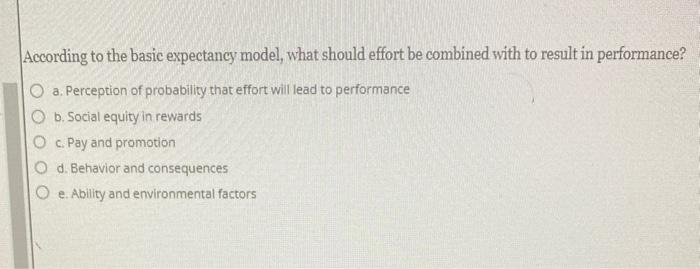 Solved According to the basic expectancy model, what should | Chegg.com