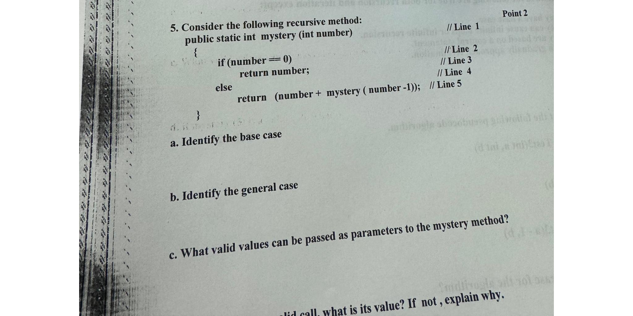 Solved Consider The Following Recursive Method:Point 2 | Chegg.com