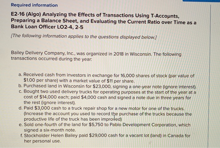 Solved Required information E2-16 (Algo) Analyzing the | Chegg.com