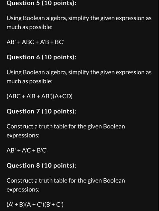 Solved Using Boolean Algebra, Simplify The Given Expression | Chegg.com