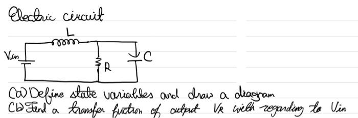 Solved Electric circuit L Vin R Ca) Define state variables | Chegg.com