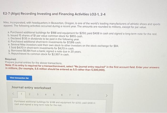 Solved E2-5 (Algo) Determining Financial Statement Effects | Chegg.com