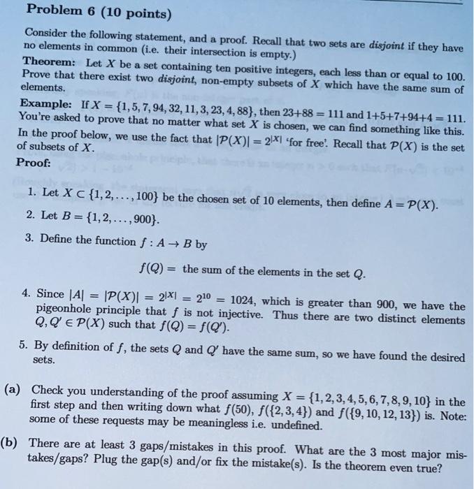 Solved Problem 6 (10 Points) Consider The Following | Chegg.com