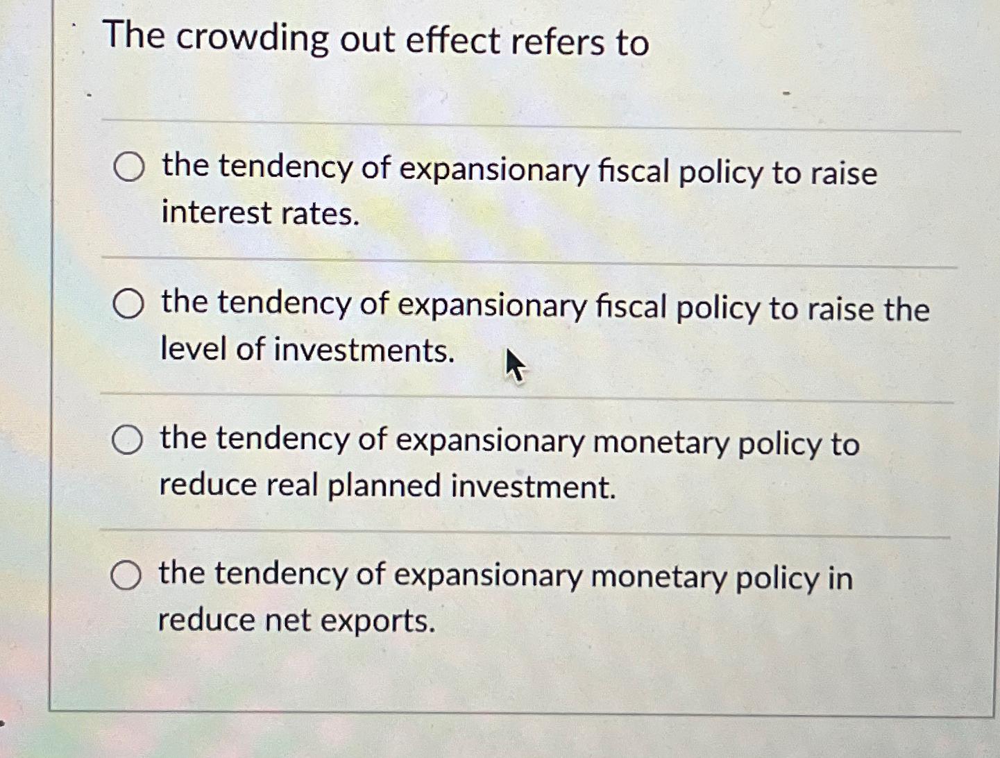 Solved The Crowding Out Effect Refers Tothe Tendency Of | Chegg.com