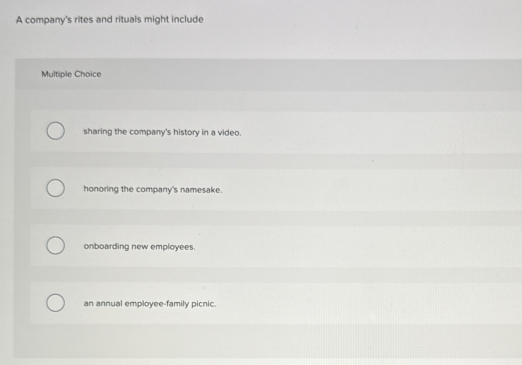 Solved A company's rites and rituals might includeMultiple