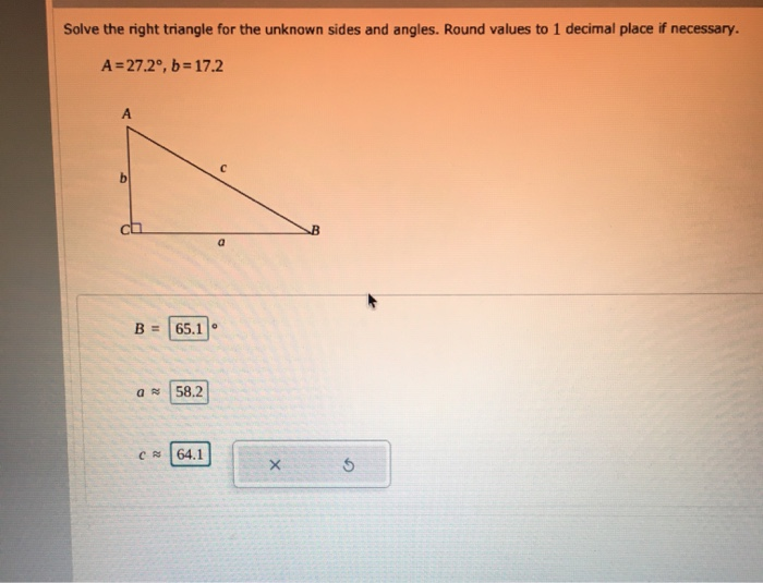Solved Solve the right triangle for the unknown sides and | Chegg.com