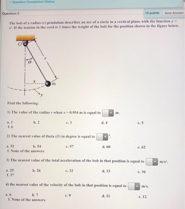 Solved Question Completion Status: Question 5 12 points Save | Chegg.com