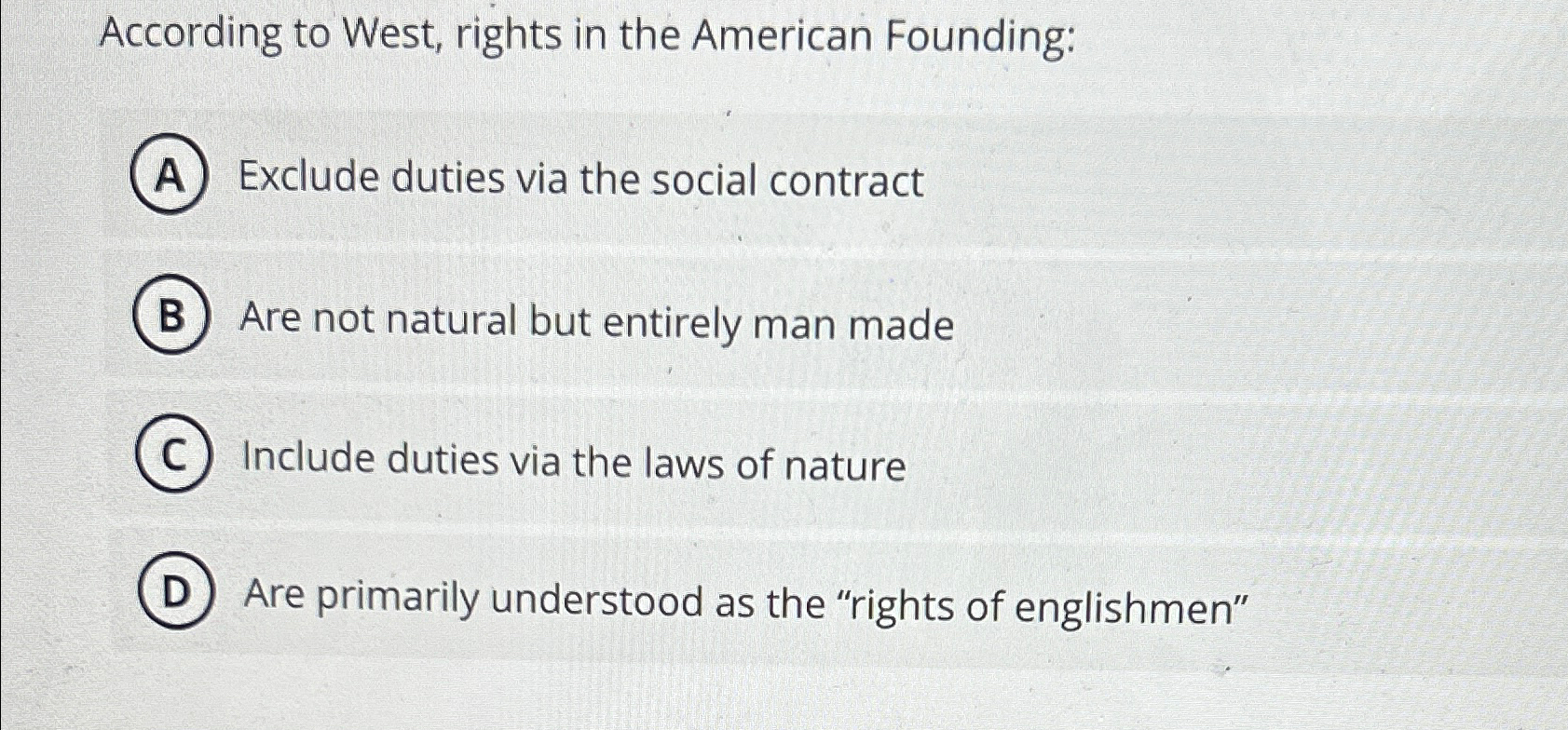 Solved According to West, rights in the American | Chegg.com