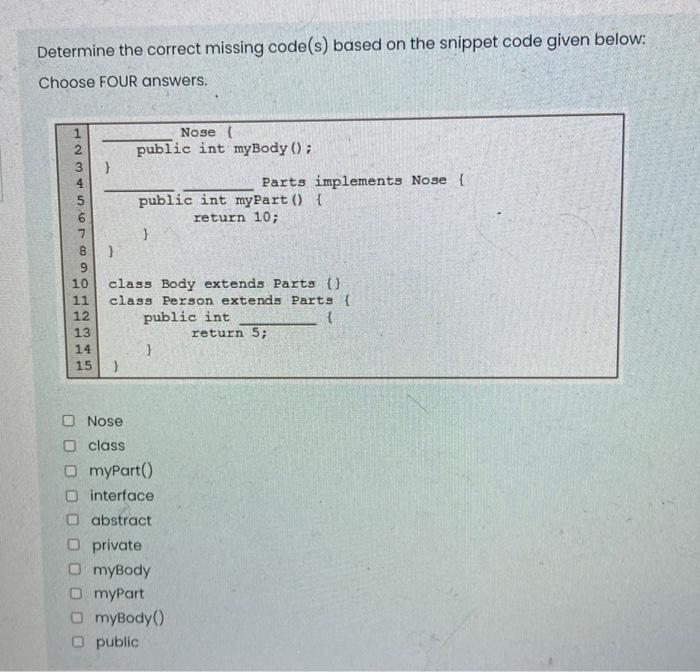 Solved Determine the correct missing code(s) based on the | Chegg.com