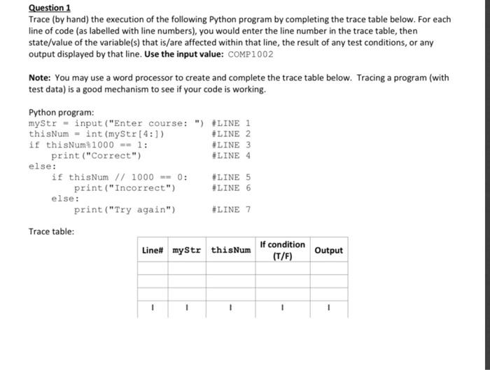 Solved Question 1 Trace (by hand) the execution of the | Chegg.com