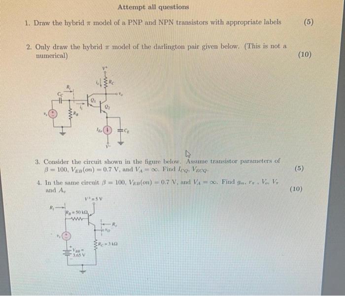 1. Draw the hybrid π model of a PNP and NPN | Chegg.com