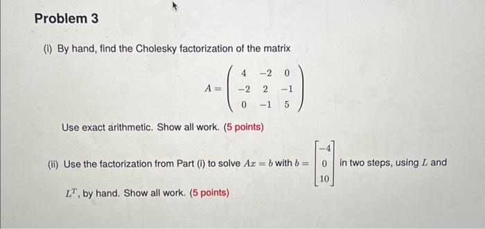 Solved (i) By Hand, Find The Cholesky Factorization Of The | Chegg.com