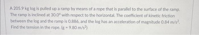 Solved A 205.9 kglog is pulled up a ramp by means of a rope | Chegg.com