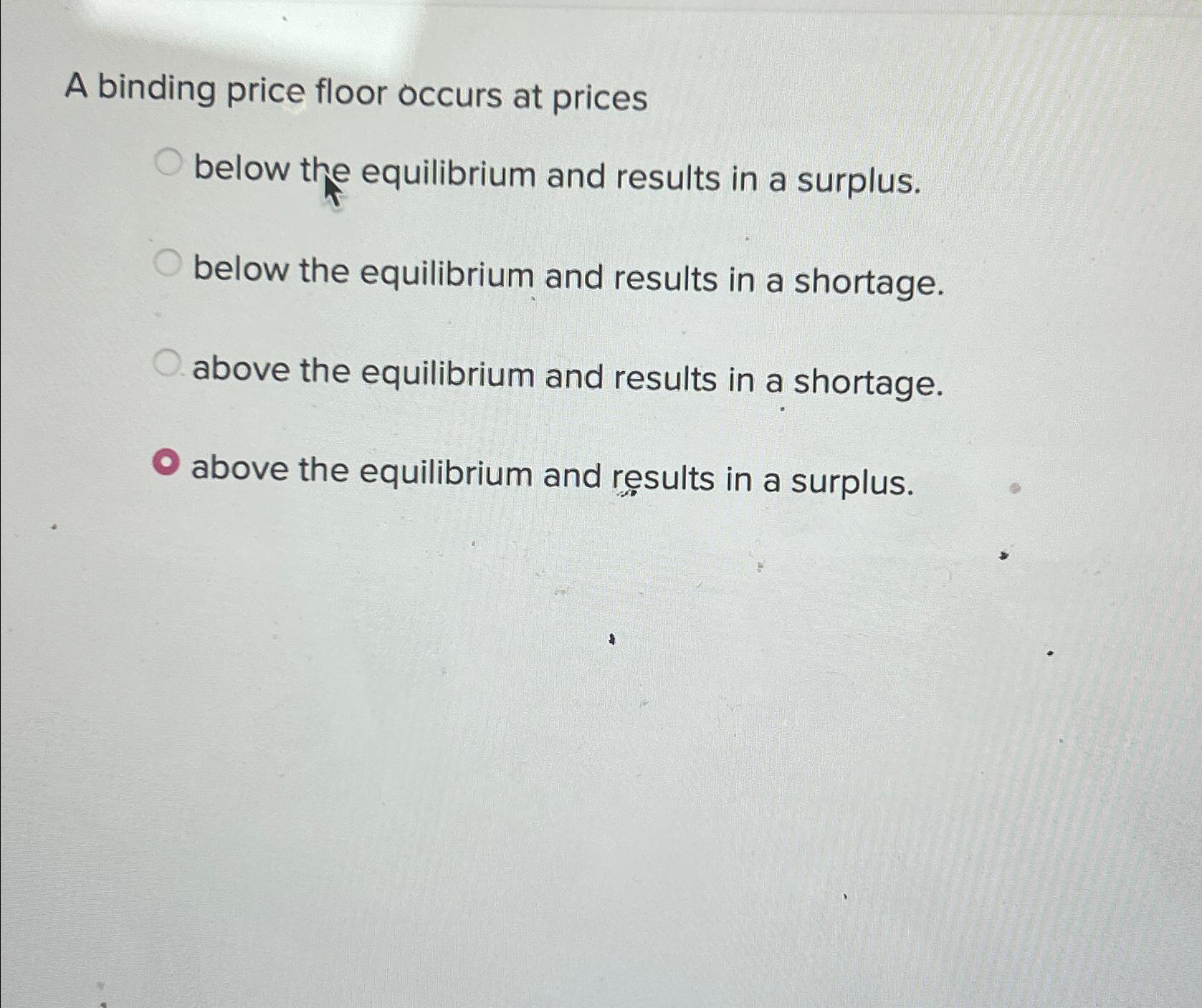 Solved A binding price floor occurs at pricesbelow the