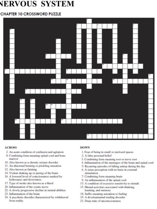 Solved NERVOUS SYSTEM CHAPTER 10 CROSSWORD PUZZLE * # ACROSS Chegg com