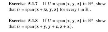 Solved Exercise 5.1.8 If U = span {x, y, z} in R”, show that