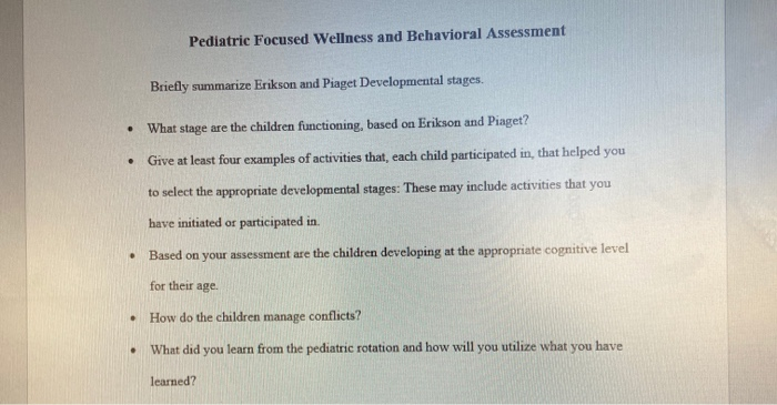 Solved Pediatric Focused Wellness and Behavioral Assessment