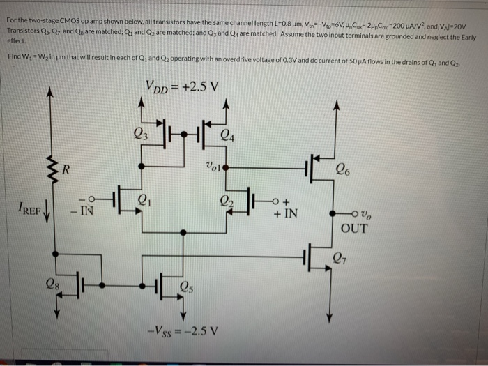 Solved For The Two-stage CMOS Op Amp Shown Below All | Chegg.com