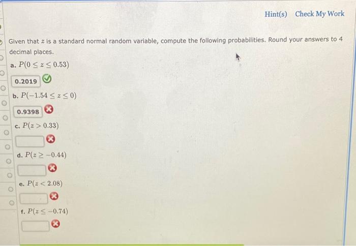 Solved Given That Z Is A Standard Normal Random Variable 5828