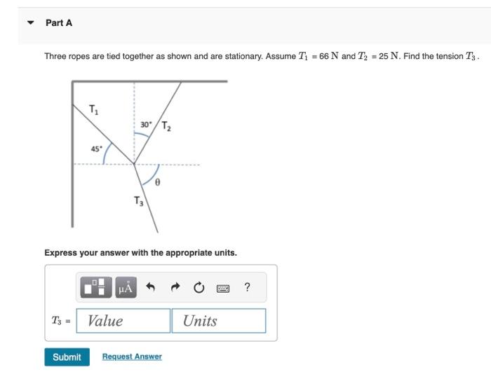 Solved Three ropes are tied together as shown and are | Chegg.com