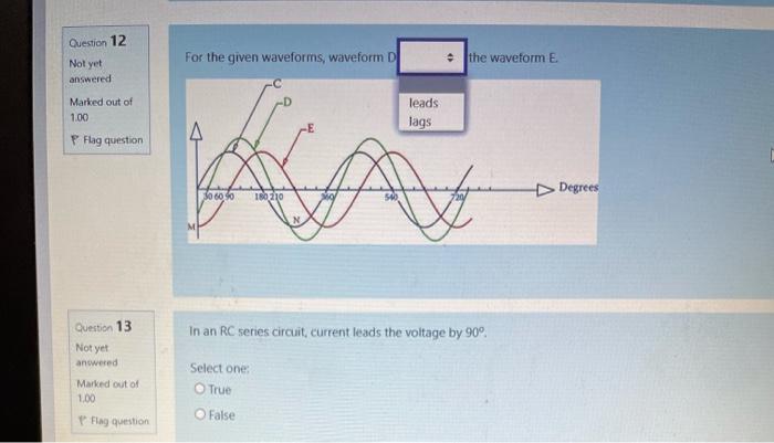 Solved Question 12 For the given waveforms, waveform D the | Chegg.com