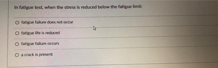 Solved In fatigue test, when the stress is reduced below the | Chegg.com