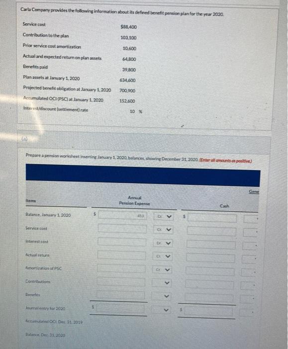 Solved Prepare A Pension Worksheet Inserting January 1, | Chegg.com