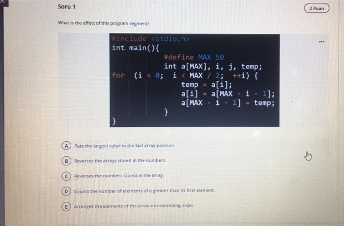 Soru 1 2 Puan What Is The Effect Of This Program Chegg Com