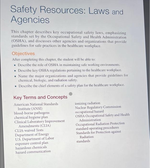 Solved The Occupational Safety and Health Act The | Chegg.com