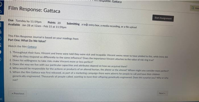 This Film Response Journal is based on your readings | Chegg.com