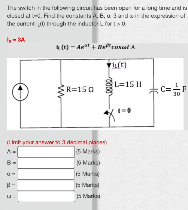 Solved The switch in the following circuit has been open for | Chegg.com