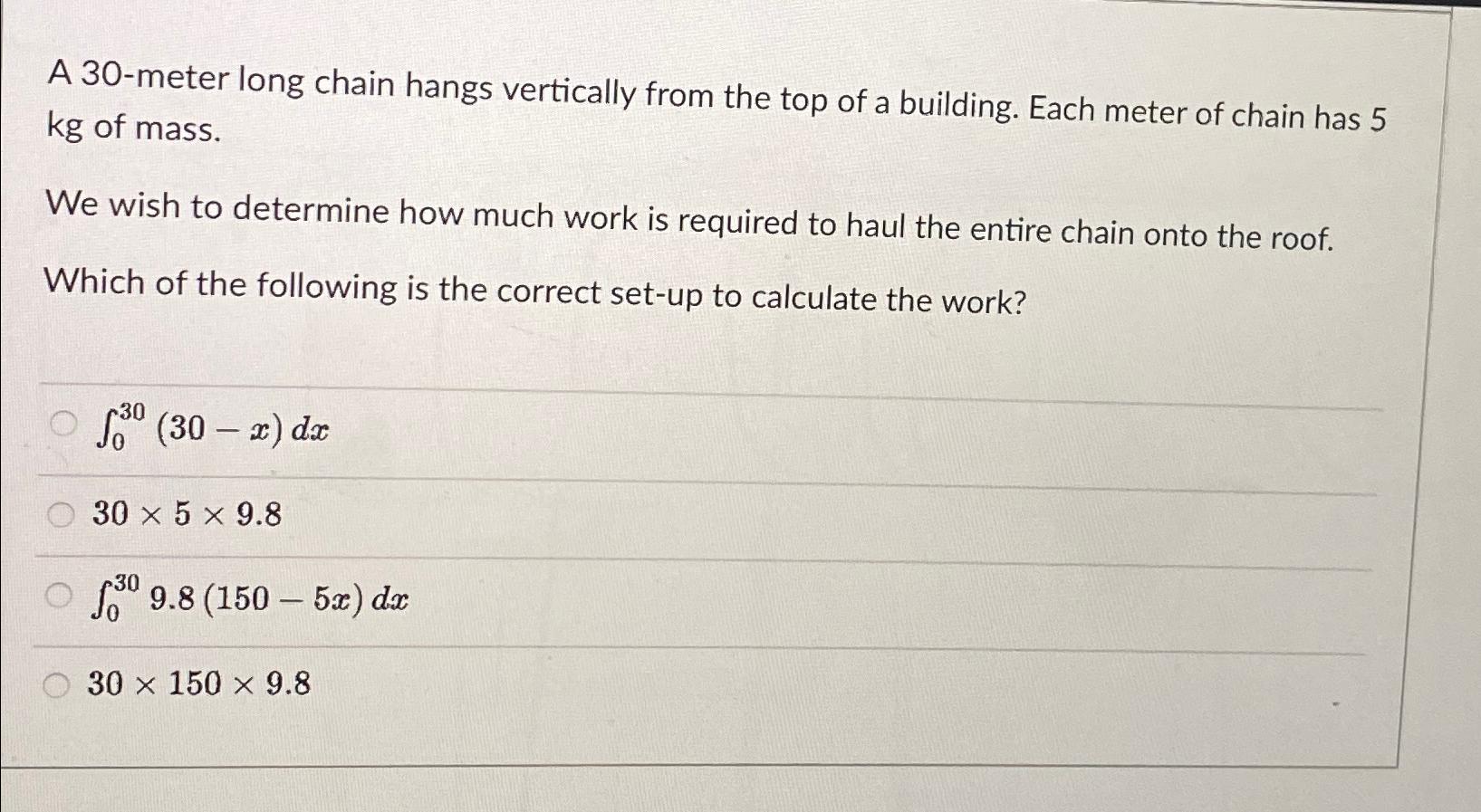 Solved A 30-meter long chain hangs vertically from the top | Chegg.com