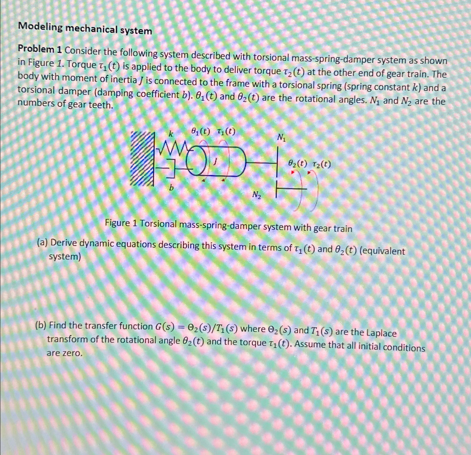 Solved Modeling mechanical systemProblem 1 ﻿Consider the | Chegg.com