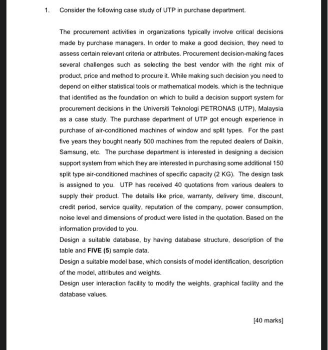Solved 1. Consider the following case study of UTP in | Chegg.com