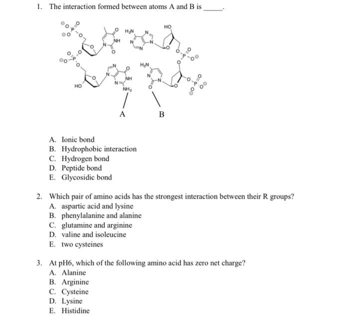 Solved 1. The interaction formed between atoms A and B is HO | Chegg.com