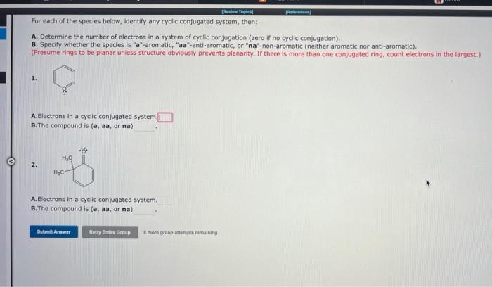 Solved For each of the species below, Identify any cyclic | Chegg.com