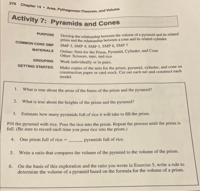 [Solved] Activity 7 Pyramids and Cones PUPPOSE COMMON COA