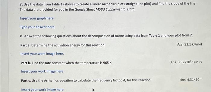 Solved 7. Use the data from Table 1 (above) to create a | Chegg.com