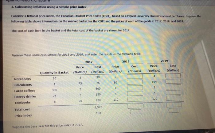 Solved 1. Calculating inflation using a simple price index | Chegg.com