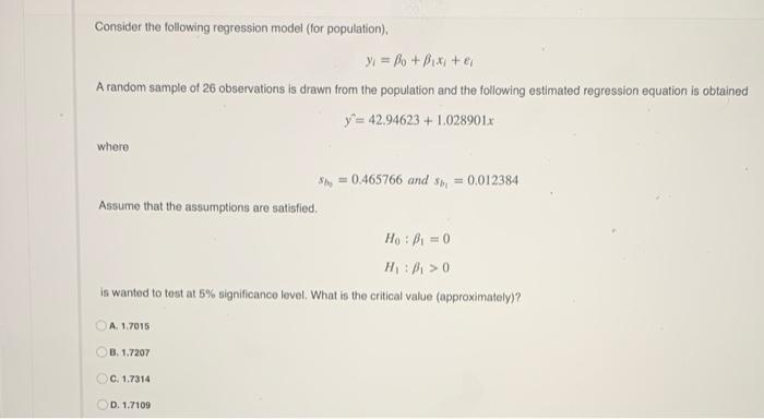 Solved Consider The Following Regression Model For | Chegg.com